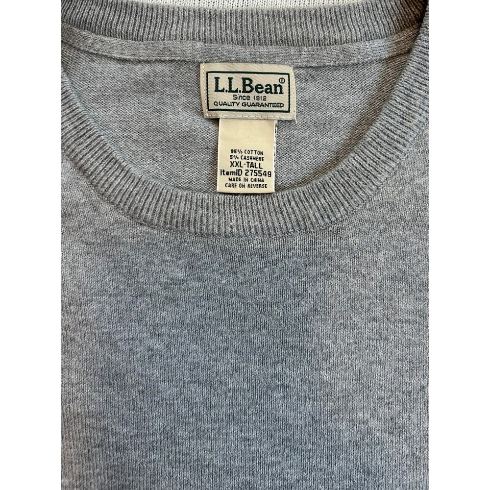 LL Bean Mens Grey Crew Neck Sweater Cotton Cashmere Blend XXL Tall Big & Tall